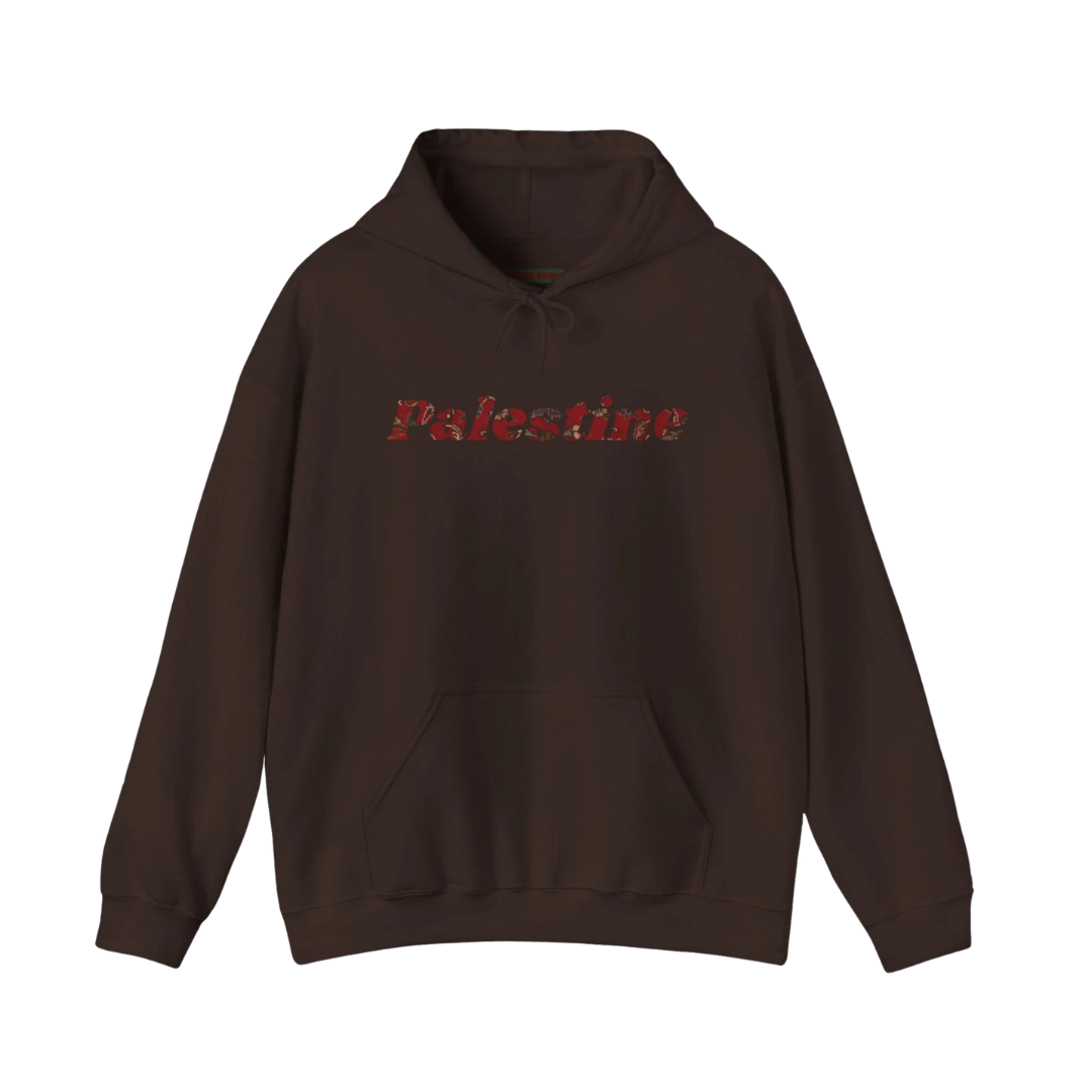 Palestine Hoodie with Woven Rug Printed Font