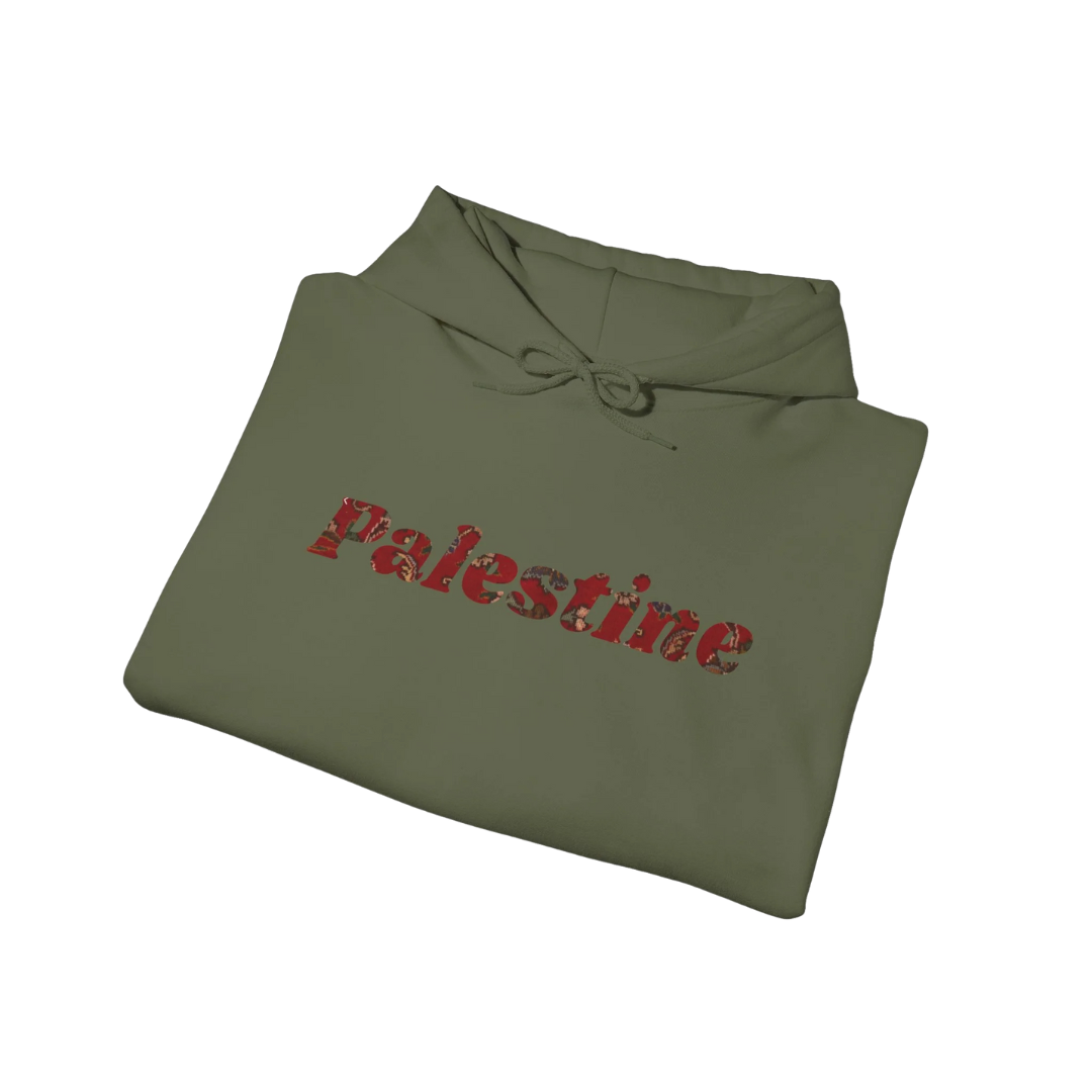 Palestine Hoodie with Woven Rug Printed Font