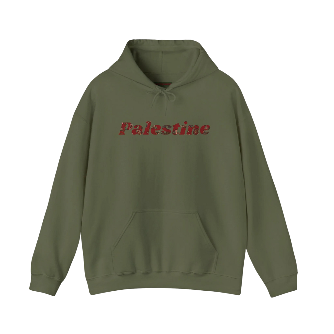 Palestine Hoodie with Woven Rug Printed Font