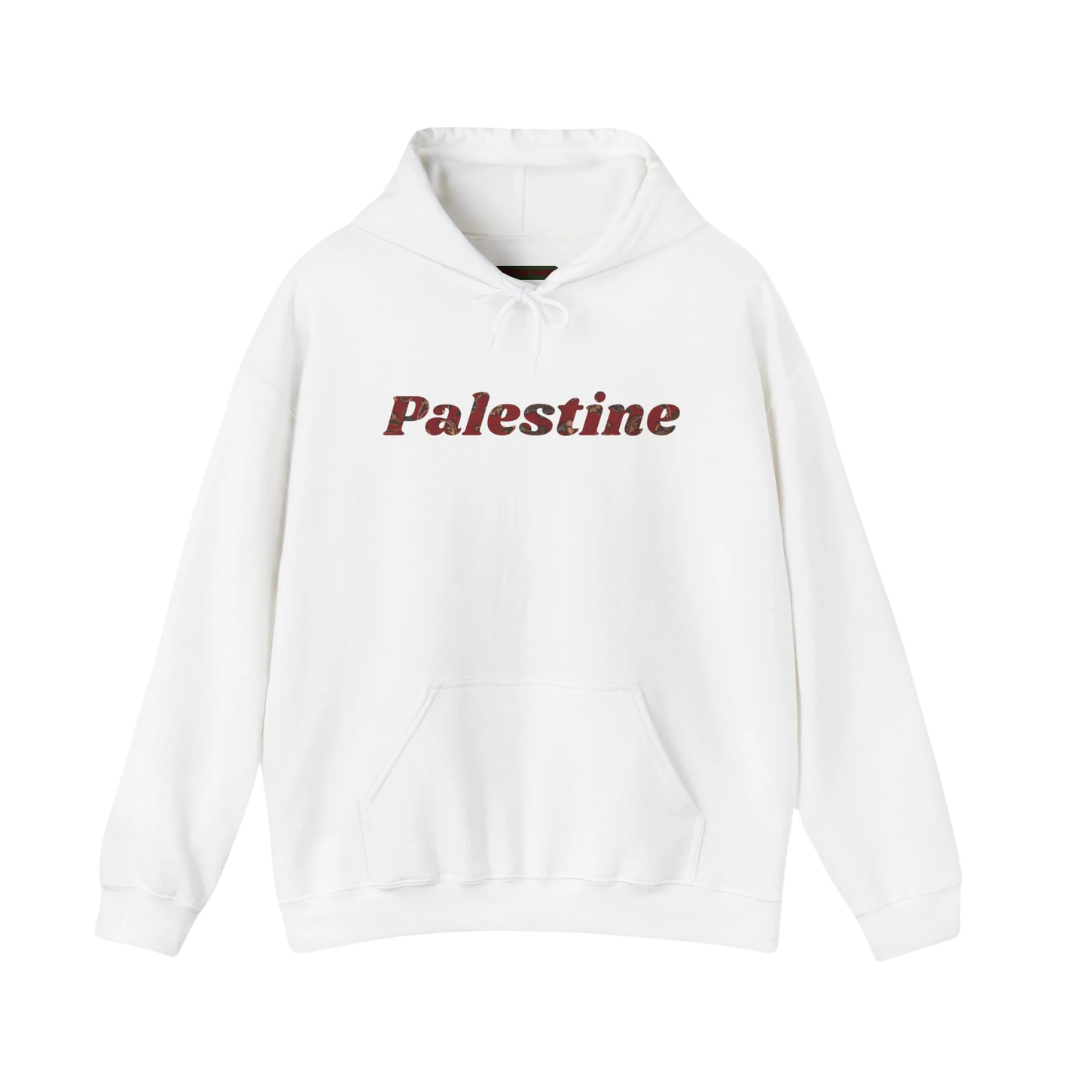 Palestine Hoodie with Woven Rug Printed Font